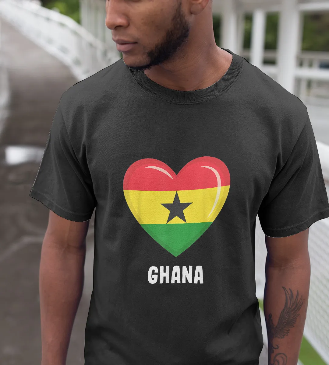 1sttheworld T-Shirt - Heart Ghana Flag T-Shirt Black A35