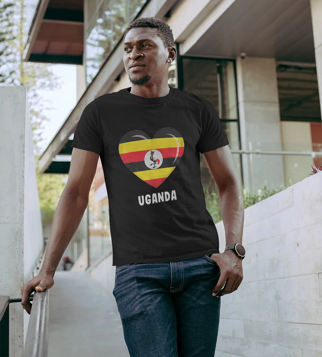 1sttheworld T-Shirt - Heart Uganda Flag T-Shirt Black A35