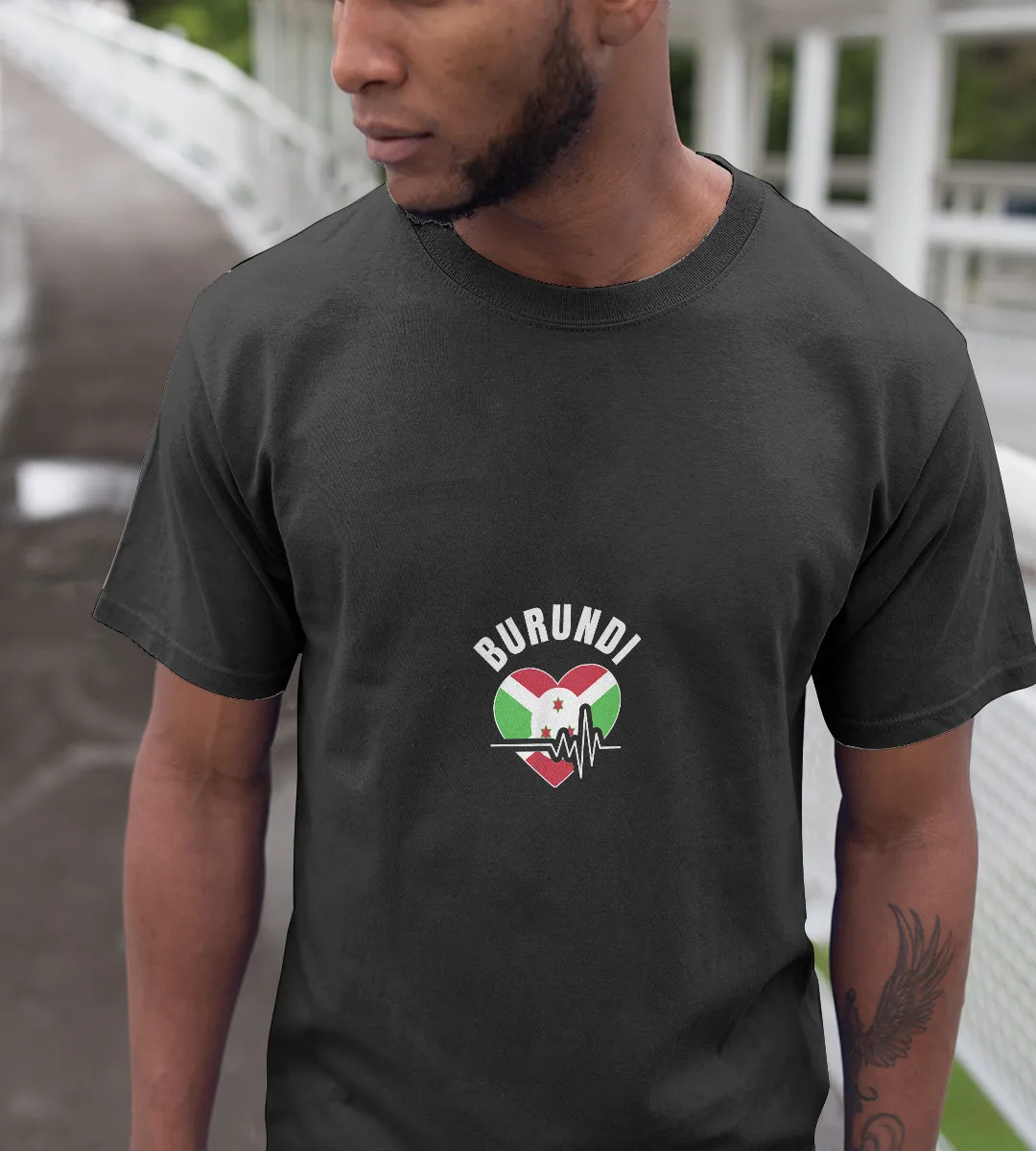 1sttheworld T-Shirt - Heartbeat In Heart Burundi Flag T-Shirt Black A35