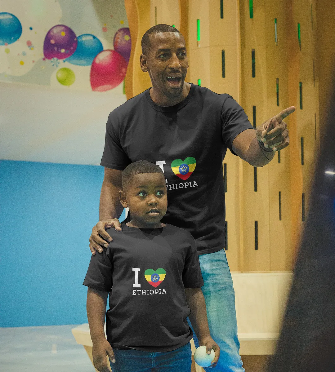 1sttheworld T-Shirt - I Love Ethiopia Flag Heart T-Shirt Black A35