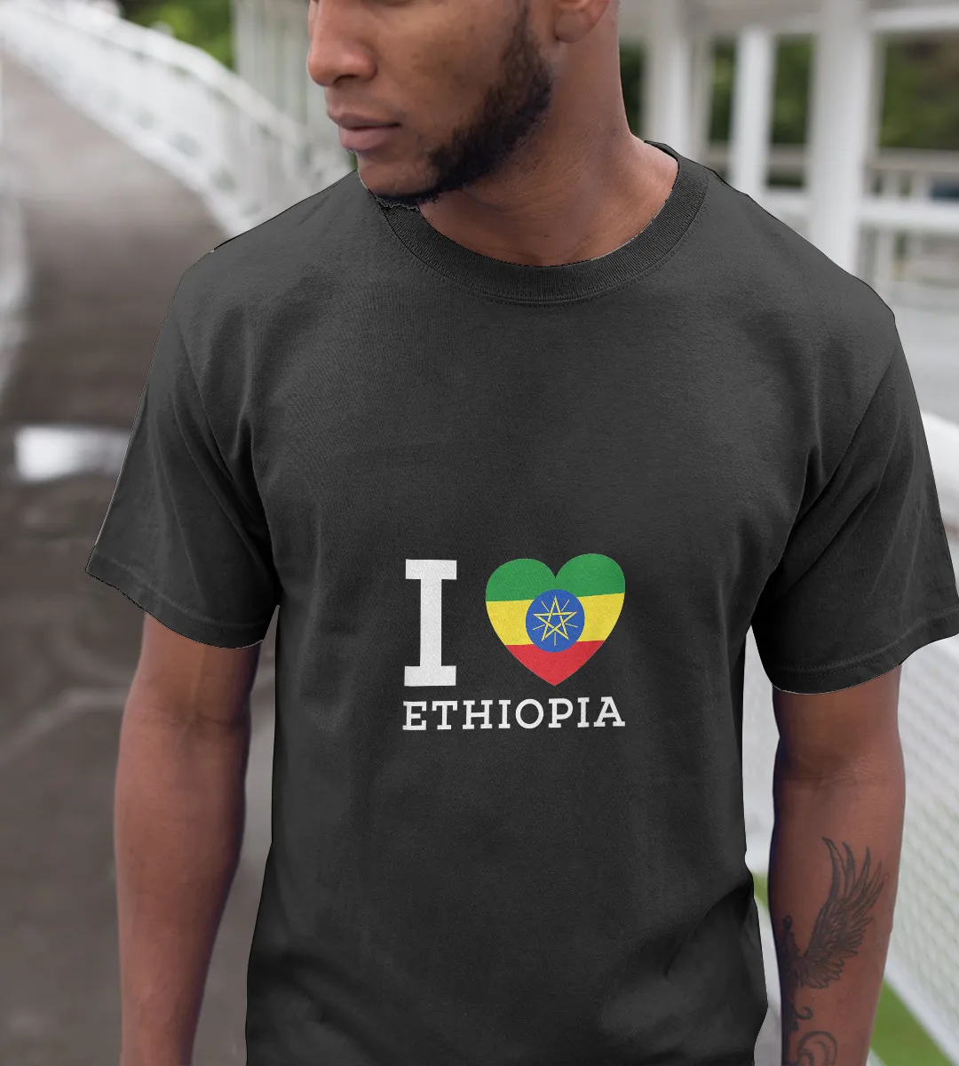 1sttheworld T-Shirt - I Love Ethiopia Flag Heart T-Shirt Black A35