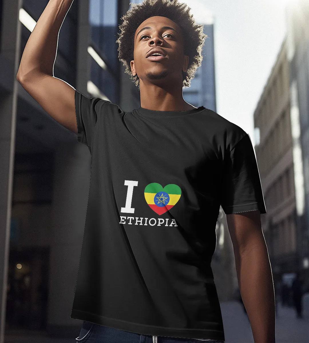 1sttheworld T-Shirt - I Love Ethiopia Flag Heart T-Shirt Black A35