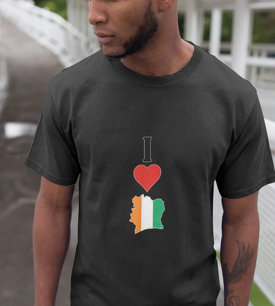 1sttheworld T-Shirt - I Love Ivory Coast National Flag Map T-Shirt Black A35