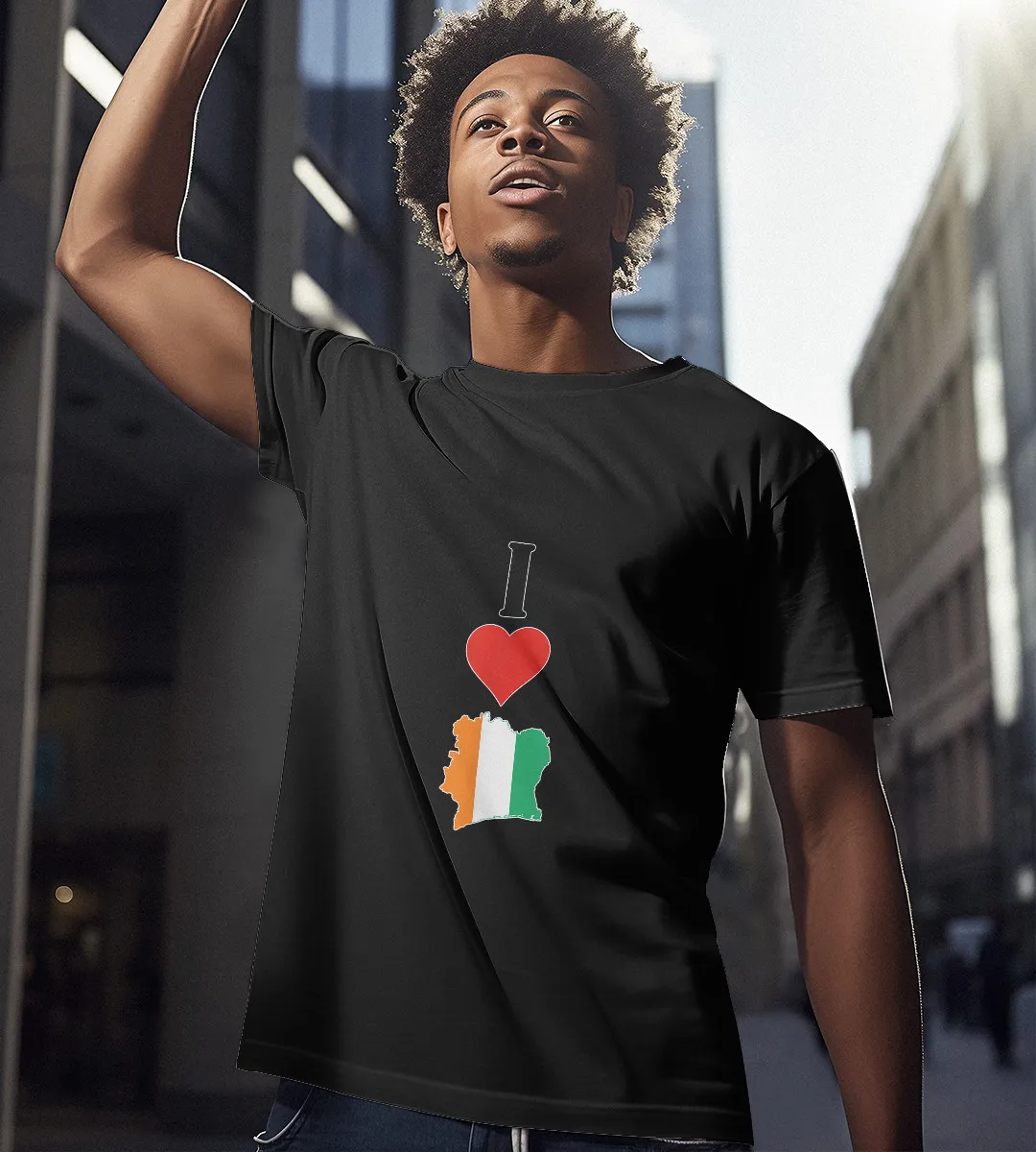 1sttheworld T-Shirt - I Love Ivory Coast National Flag Map T-Shirt Black A35