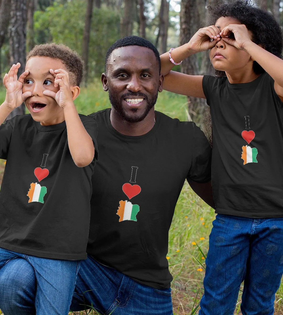 1sttheworld T-Shirt - I Love Ivory Coast National Flag Map T-Shirt Black A35