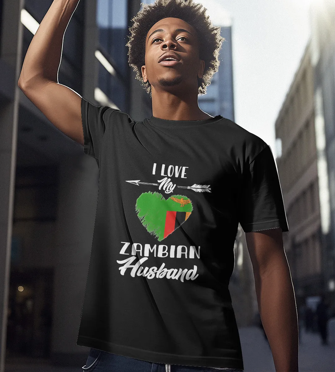 1sttheworld T-Shirt - I Love My Zambian Husband T-Shirt Black A35