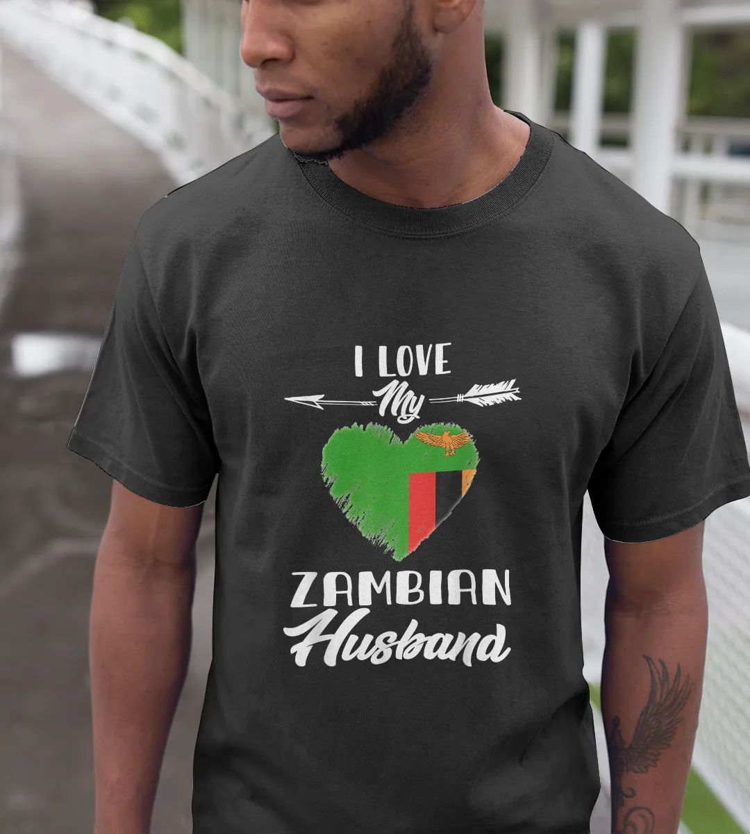 1sttheworld T-Shirt - I Love My Zambian Husband T-Shirt Black A35