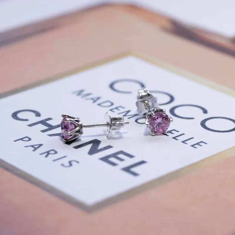 925 Silver Pink CZ Studs - Dec Birthstone, Handmade Gift