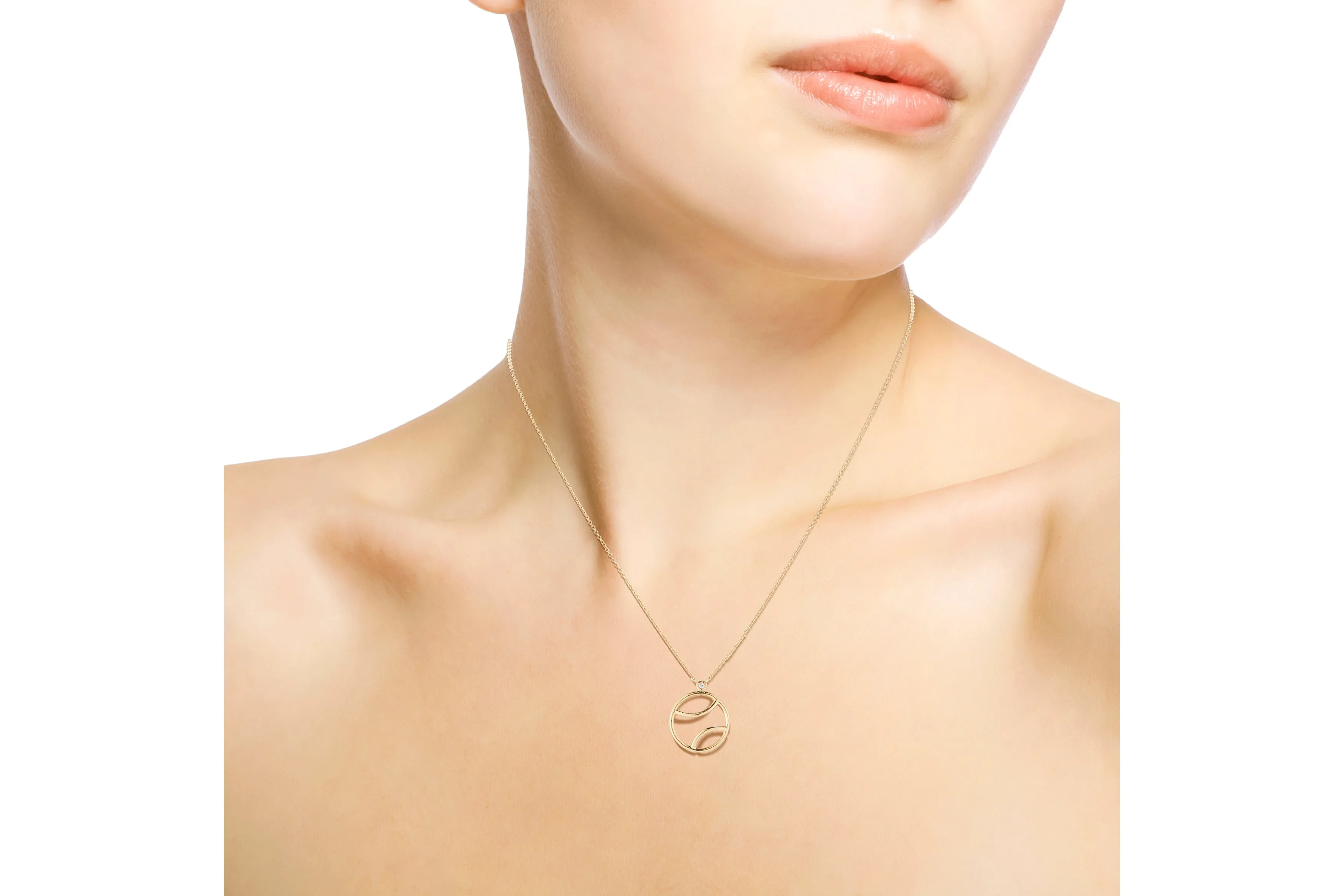 AF Jewelers - Tennis Ball Pendant Necklace with 1 Diamond, Gold Plated Sterling Silver