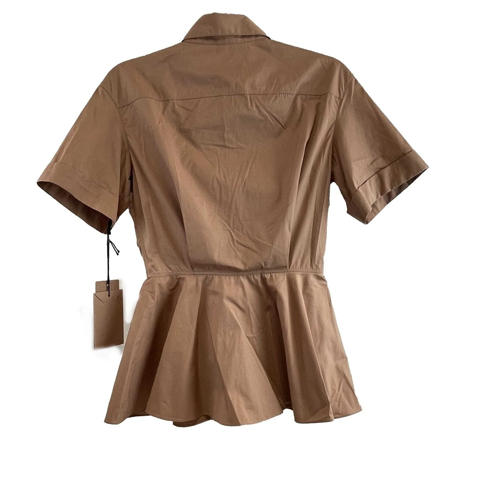 Alaia NWT Button Down Peplum cotton poplin IT 38 US 2 Top Khaki New Shirt