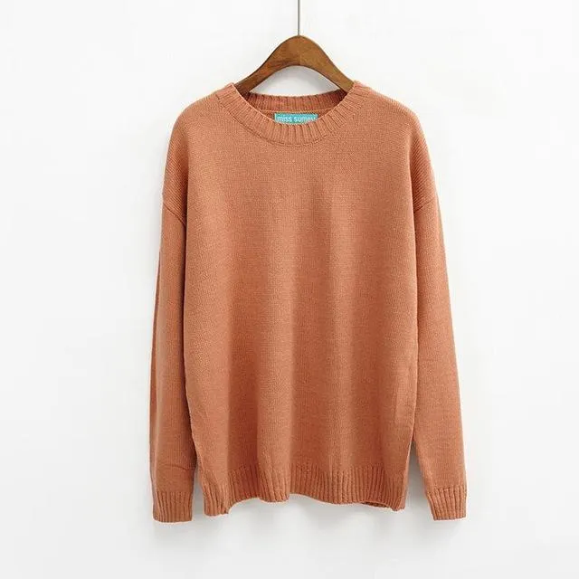 All Match Casual Basic Solid O-neck Long Sleeve Loose Female Sweaters