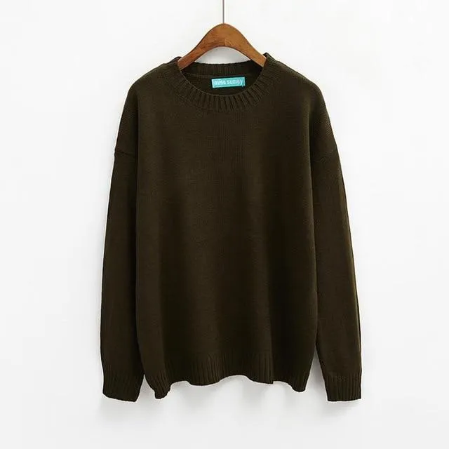 All Match Casual Basic Solid O-neck Long Sleeve Loose Female Sweaters