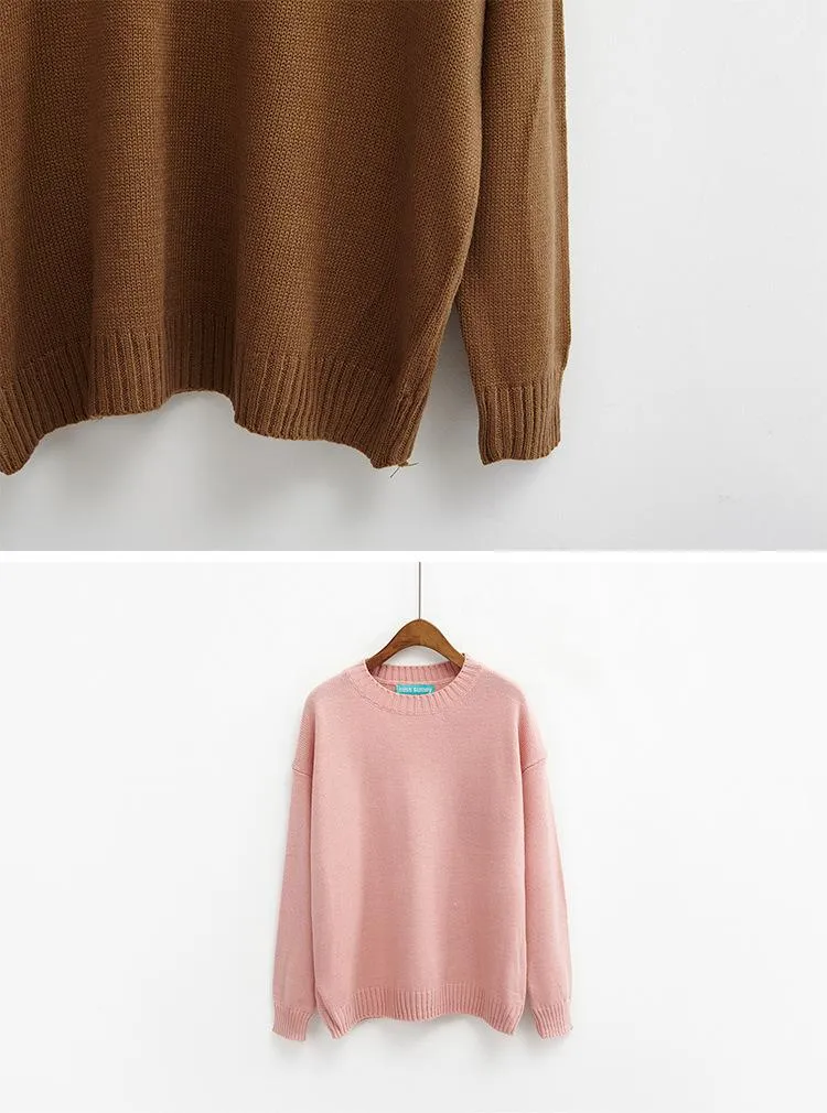 All Match Casual Basic Solid O-neck Long Sleeve Loose Female Sweaters