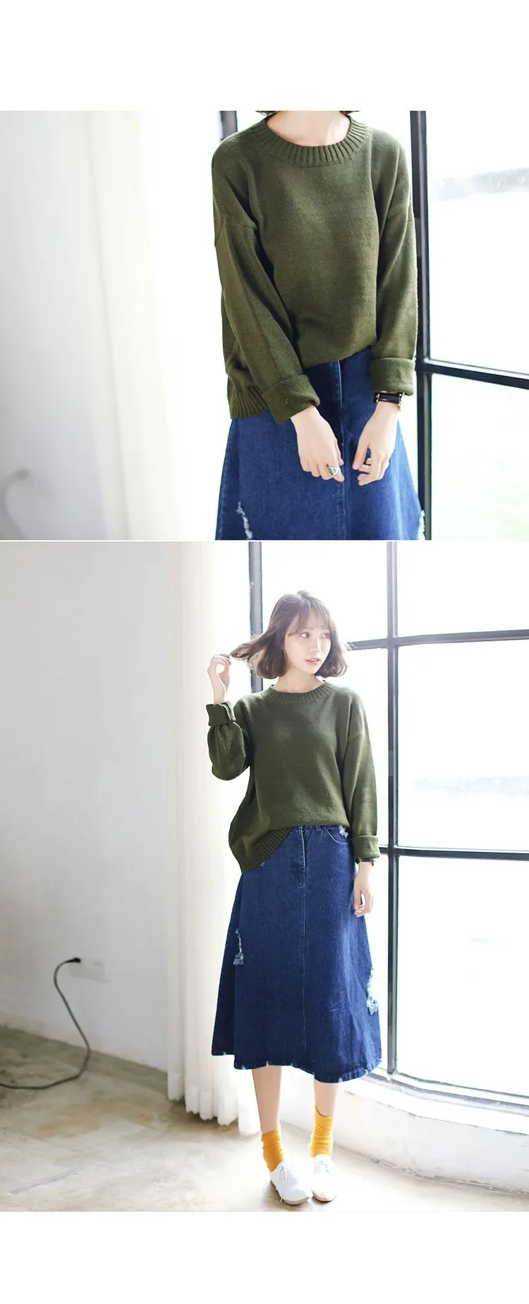 All Match Casual Basic Solid O-neck Long Sleeve Loose Female Sweaters