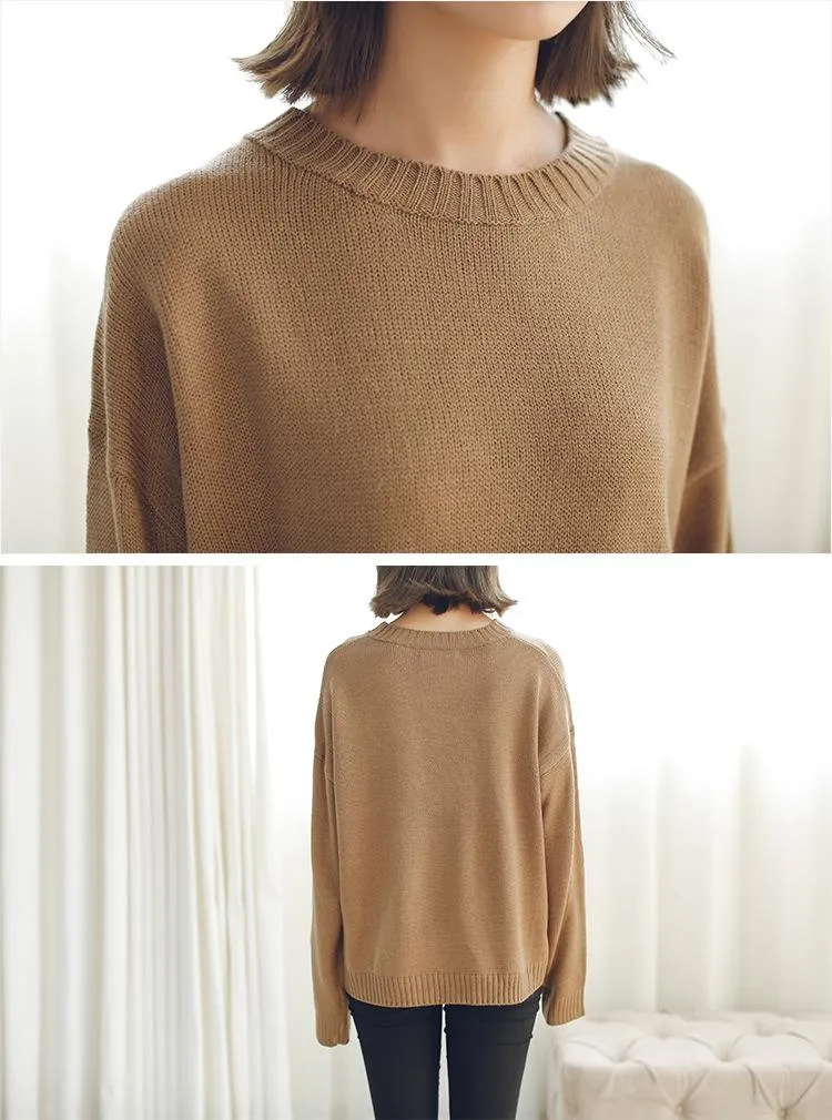 All Match Casual Basic Solid O-neck Long Sleeve Loose Female Sweaters