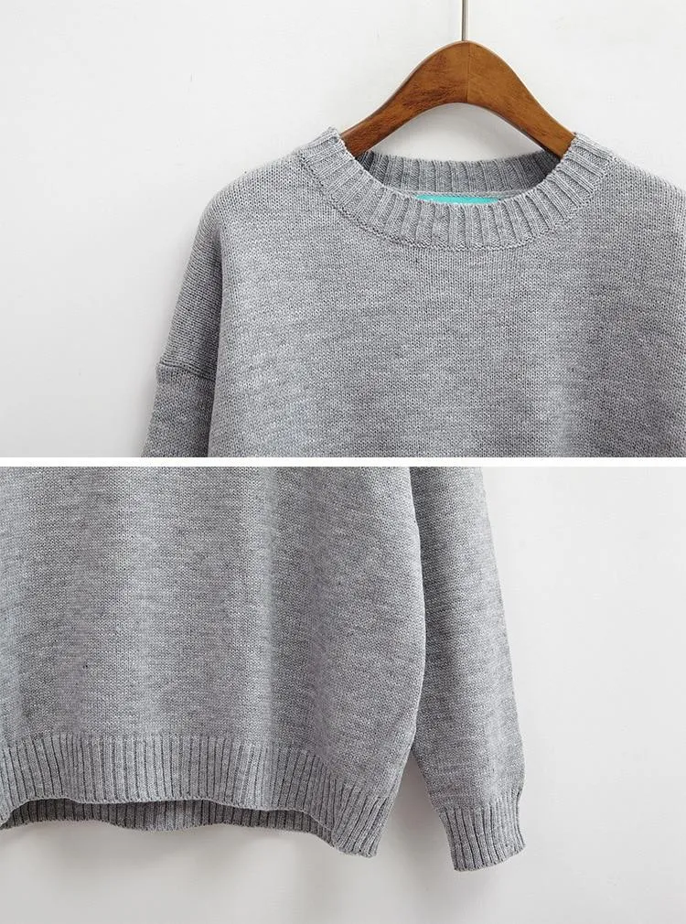 All Match Casual Basic Solid O-neck Long Sleeve Loose Female Sweaters