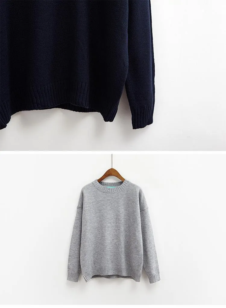 All Match Casual Basic Solid O-neck Long Sleeve Loose Female Sweaters