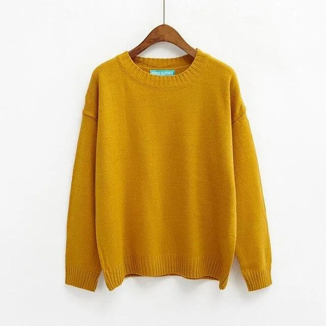 All Match Casual Basic Solid O-neck Long Sleeve Loose Female Sweaters