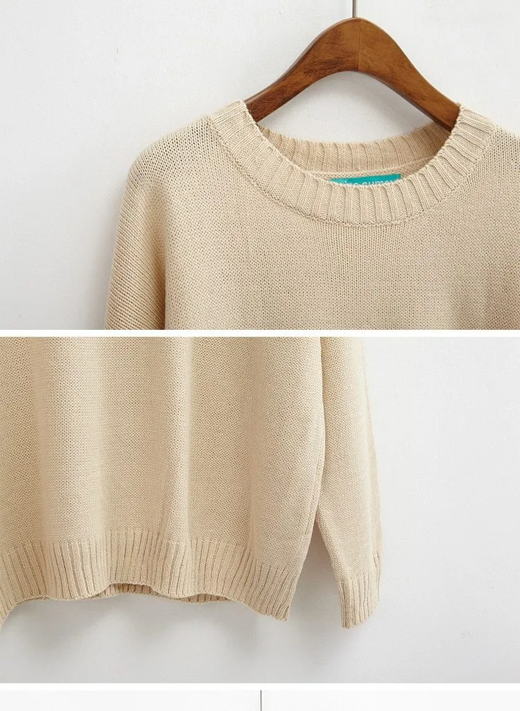 All Match Casual Basic Solid O-neck Long Sleeve Loose Female Sweaters