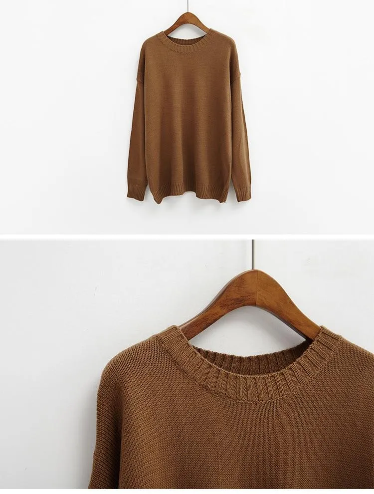 All Match Casual Basic Solid O-neck Long Sleeve Loose Female Sweaters