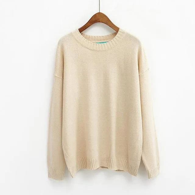 All Match Casual Basic Solid O-neck Long Sleeve Loose Female Sweaters