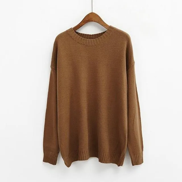 All Match Casual Basic Solid O-neck Long Sleeve Loose Female Sweaters