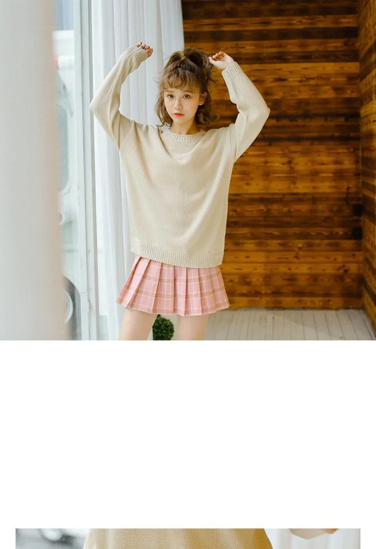 All Match Casual Basic Solid O-neck Long Sleeve Loose Female Sweaters