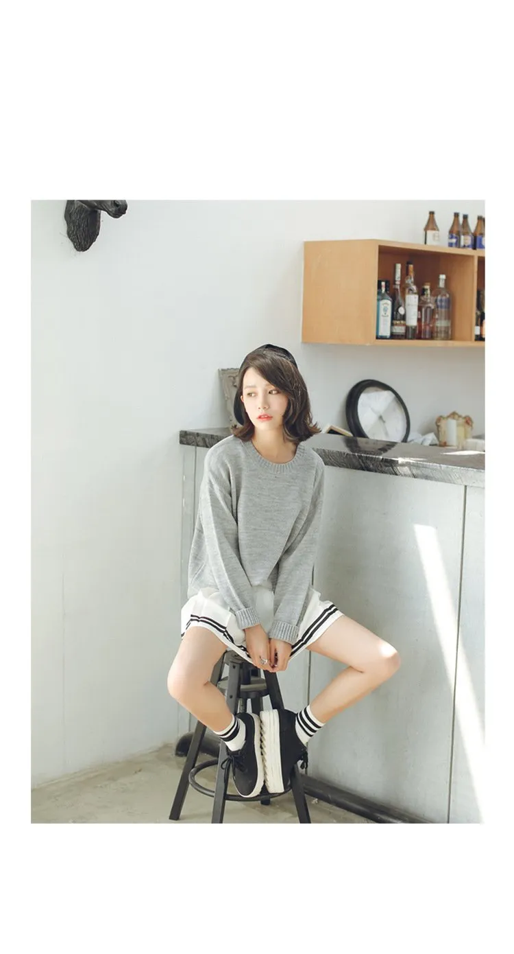 All Match Casual Basic Solid O-neck Long Sleeve Loose Female Sweaters