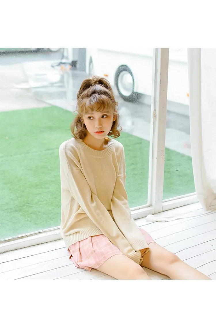 All Match Casual Basic Solid O-neck Long Sleeve Loose Female Sweaters