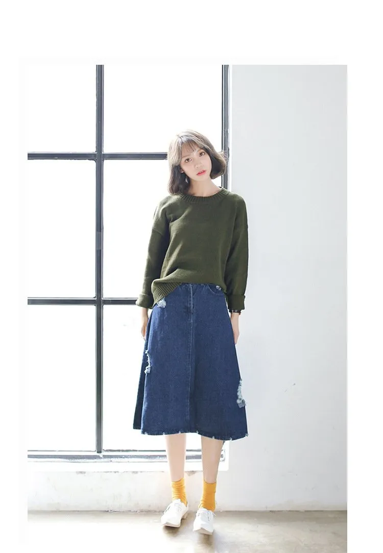 All Match Casual Basic Solid O-neck Long Sleeve Loose Female Sweaters