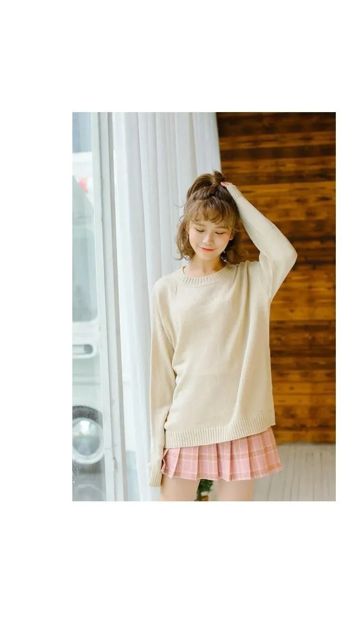 All Match Casual Basic Solid O-neck Long Sleeve Loose Female Sweaters