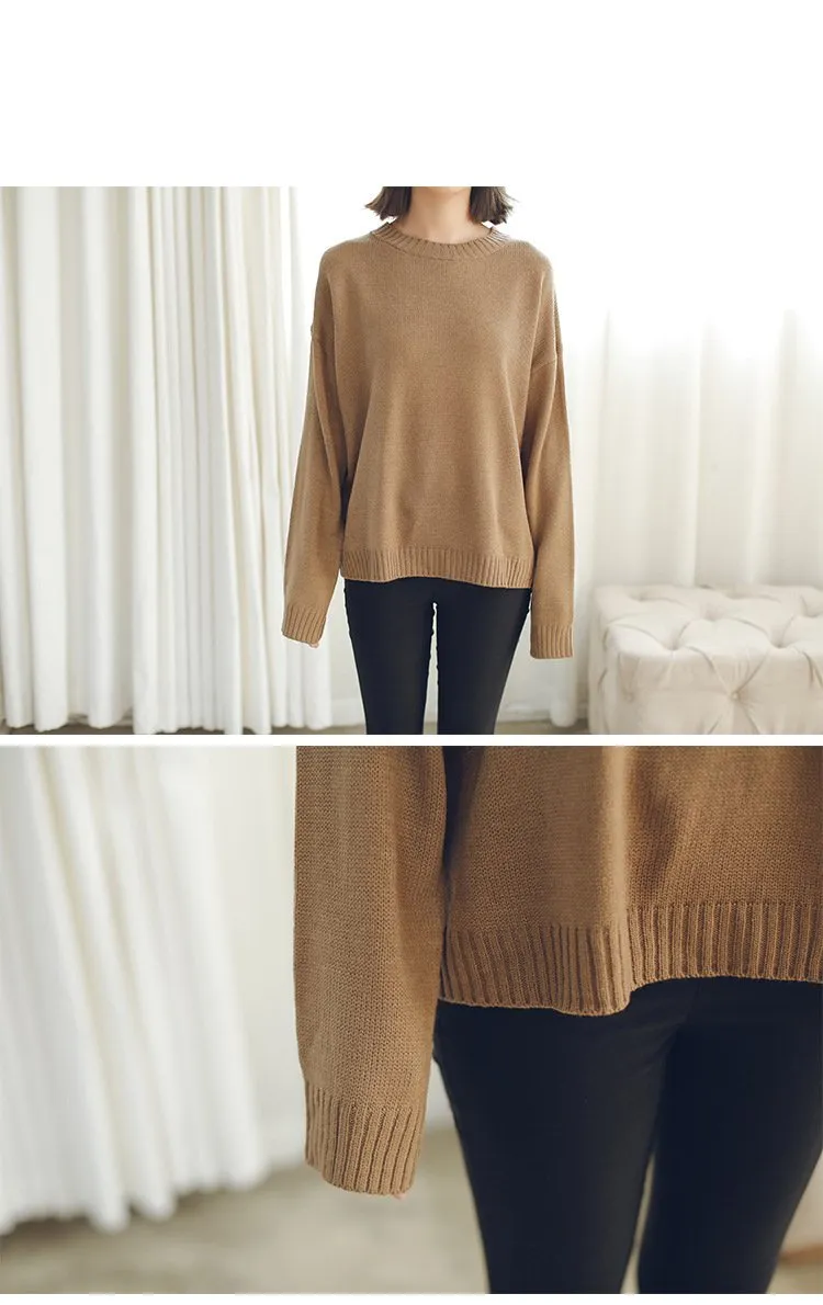 All Match Casual Basic Solid O-neck Long Sleeve Loose Female Sweaters