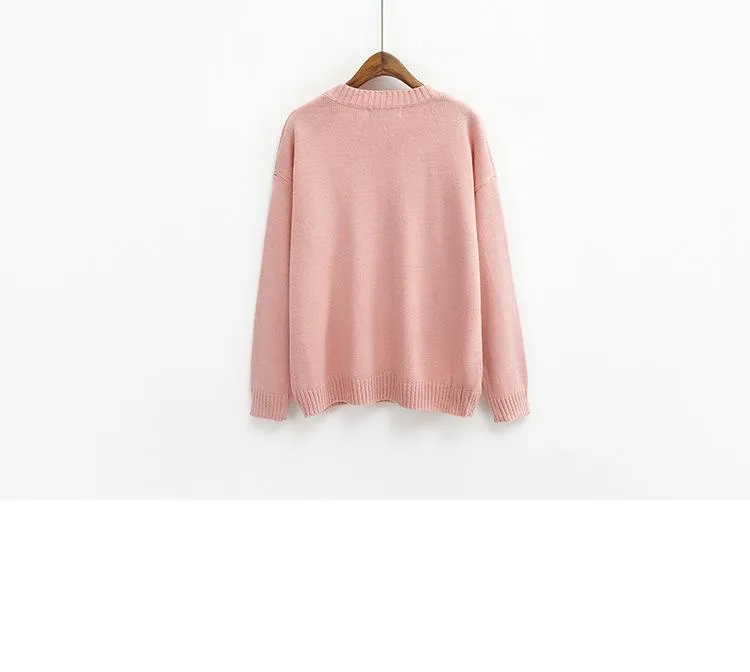 All Match Casual Basic Solid O-neck Long Sleeve Loose Female Sweaters