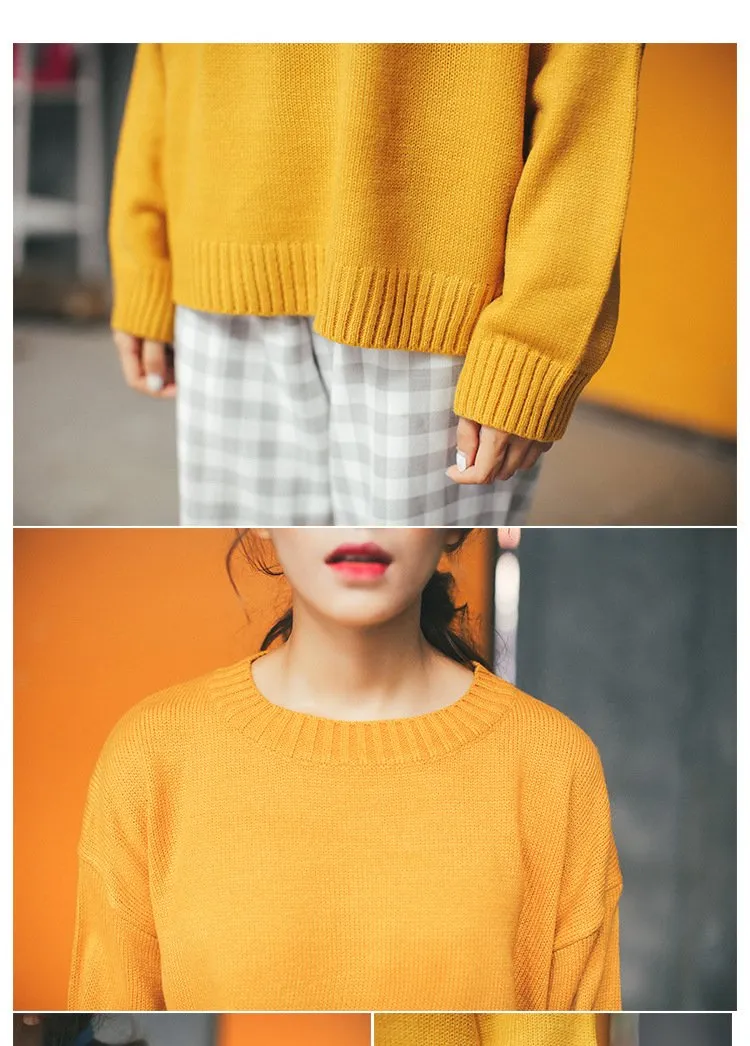 All Match Casual Basic Solid O-neck Long Sleeve Loose Female Sweaters