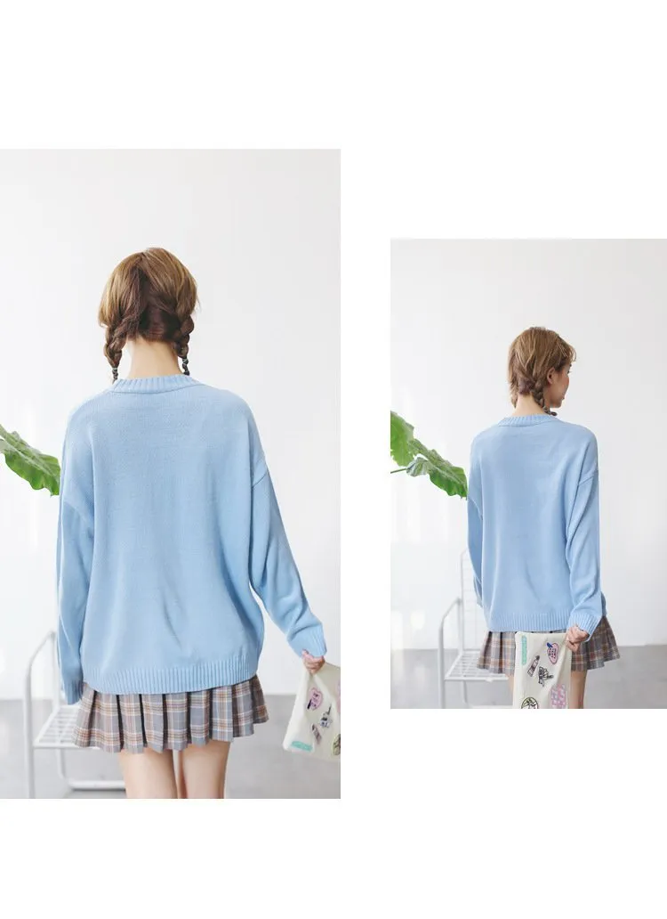 All Match Casual Basic Solid O-neck Long Sleeve Loose Female Sweaters