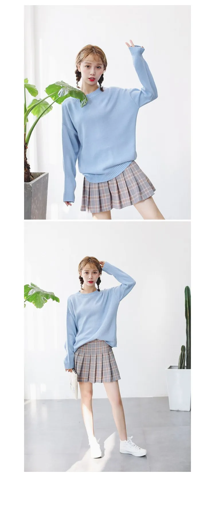 All Match Casual Basic Solid O-neck Long Sleeve Loose Female Sweaters