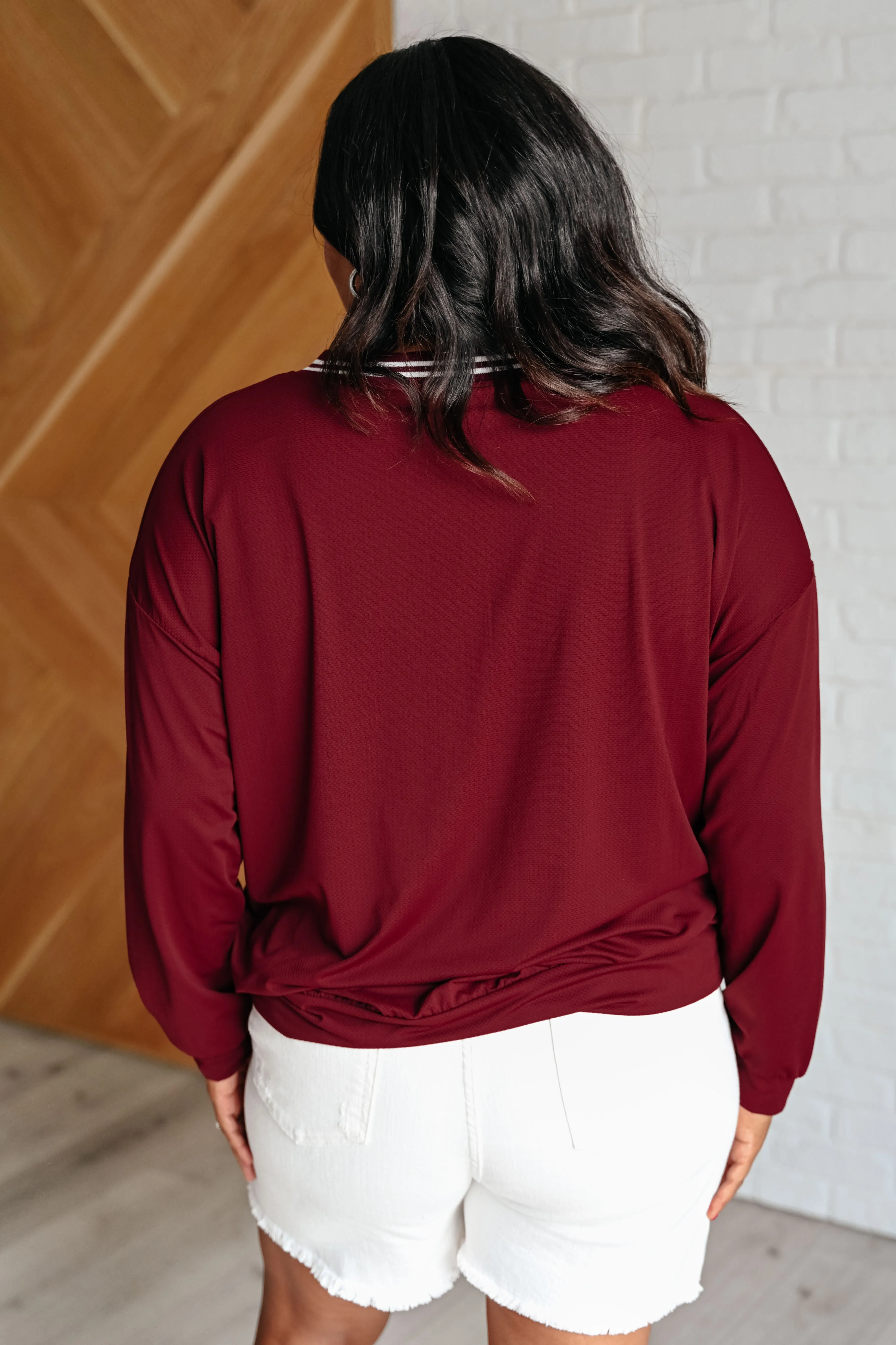 All Out Comfort V-Neck Pullover in Red Merlot*