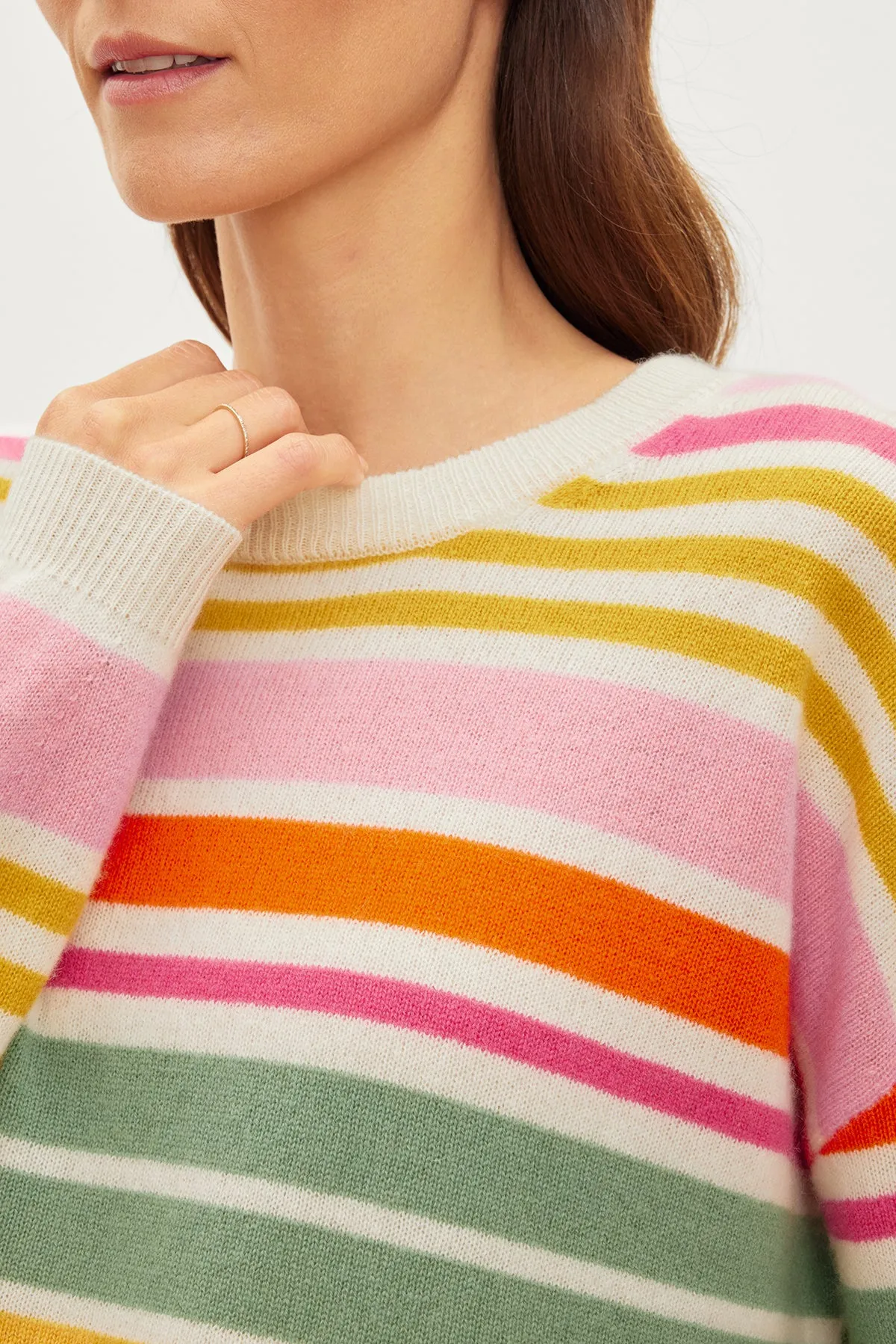 ANNY CASHMERE STRIPED CREW NECK SWEATER