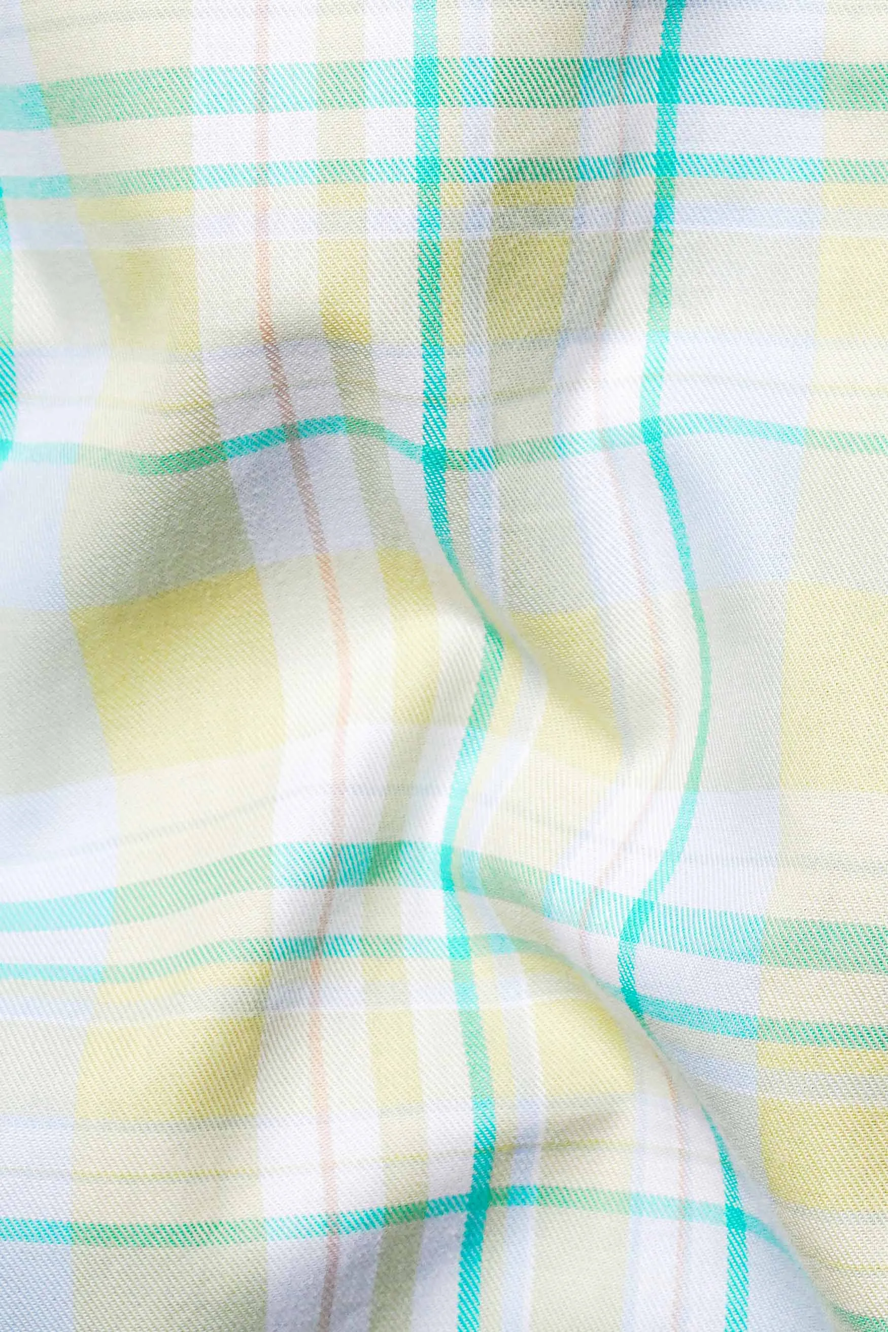 Arylide Brown with White and Teal Green Twill Plaid Premium Cotton Shirt