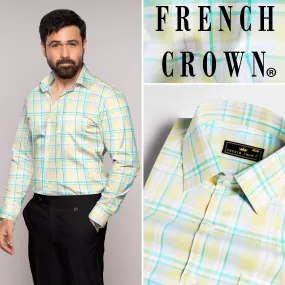 Arylide Brown with White and Teal Green Twill Plaid Premium Cotton Shirt