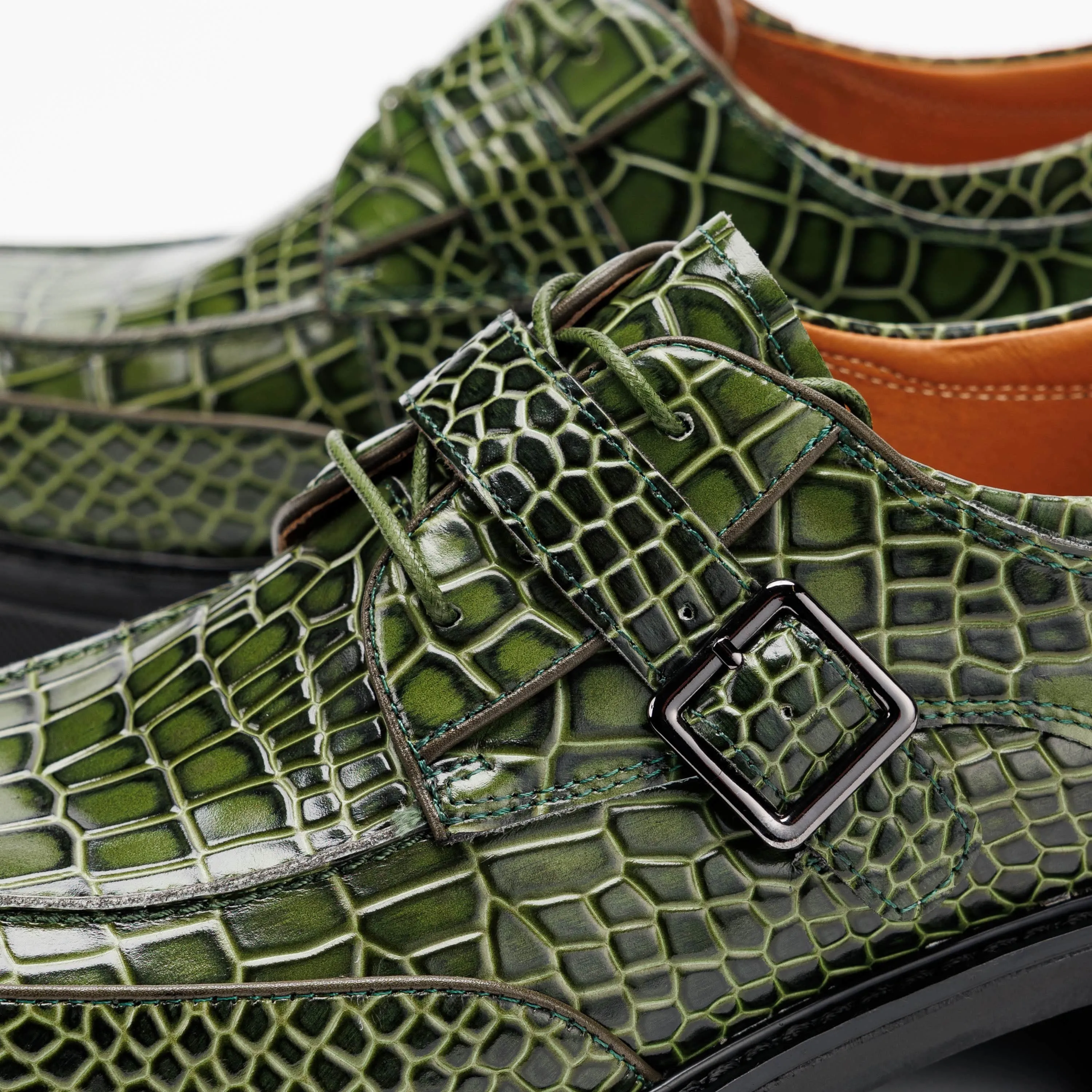 Atlas Green Croc Leather Derbys