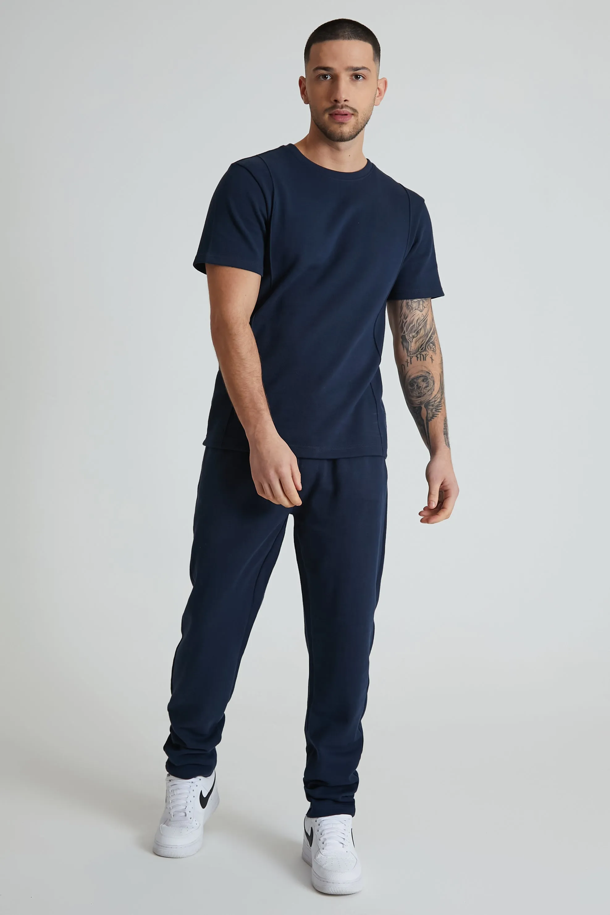 Atlas premium pique drawstring trouser in Navy