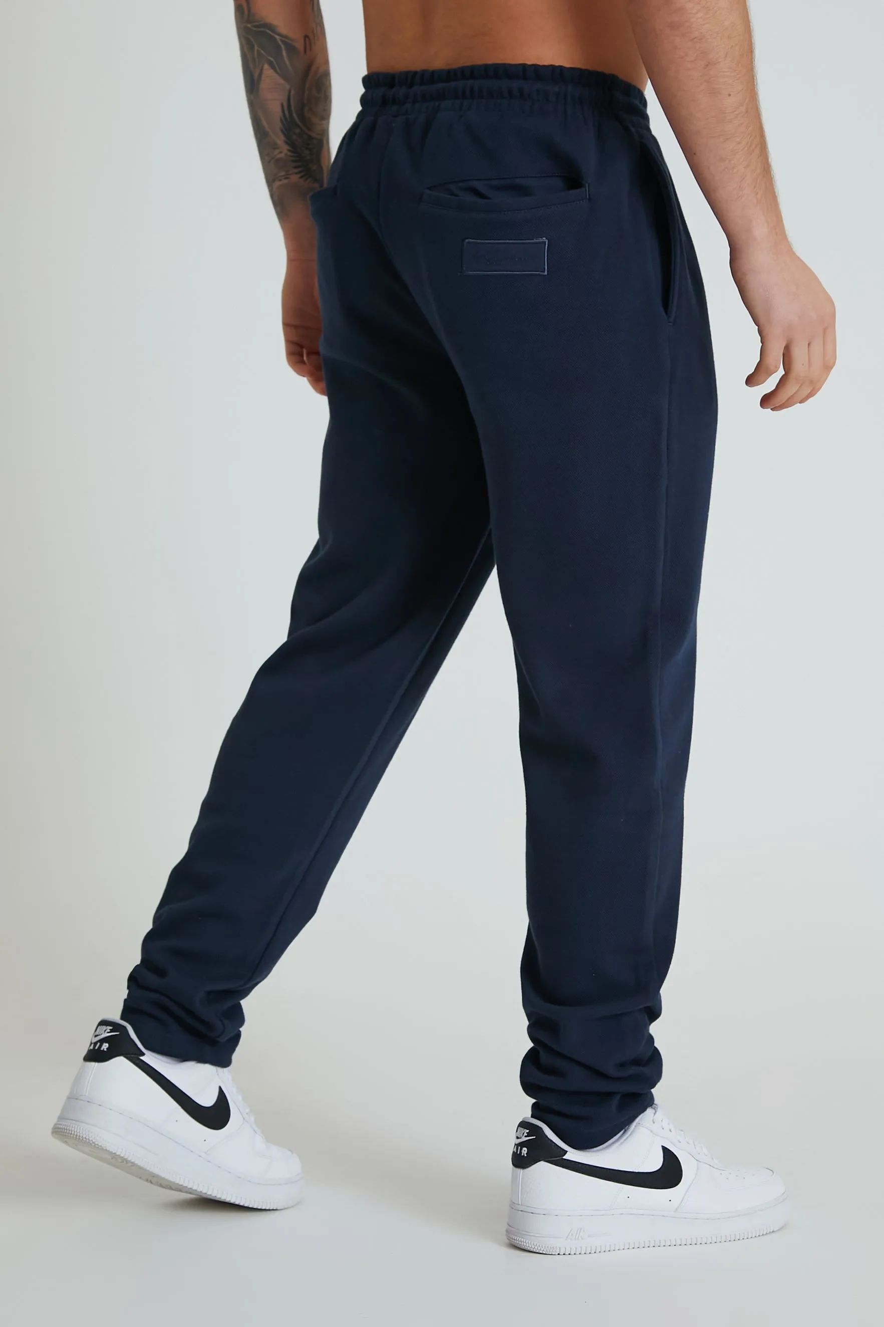 Atlas premium pique drawstring trouser in Navy