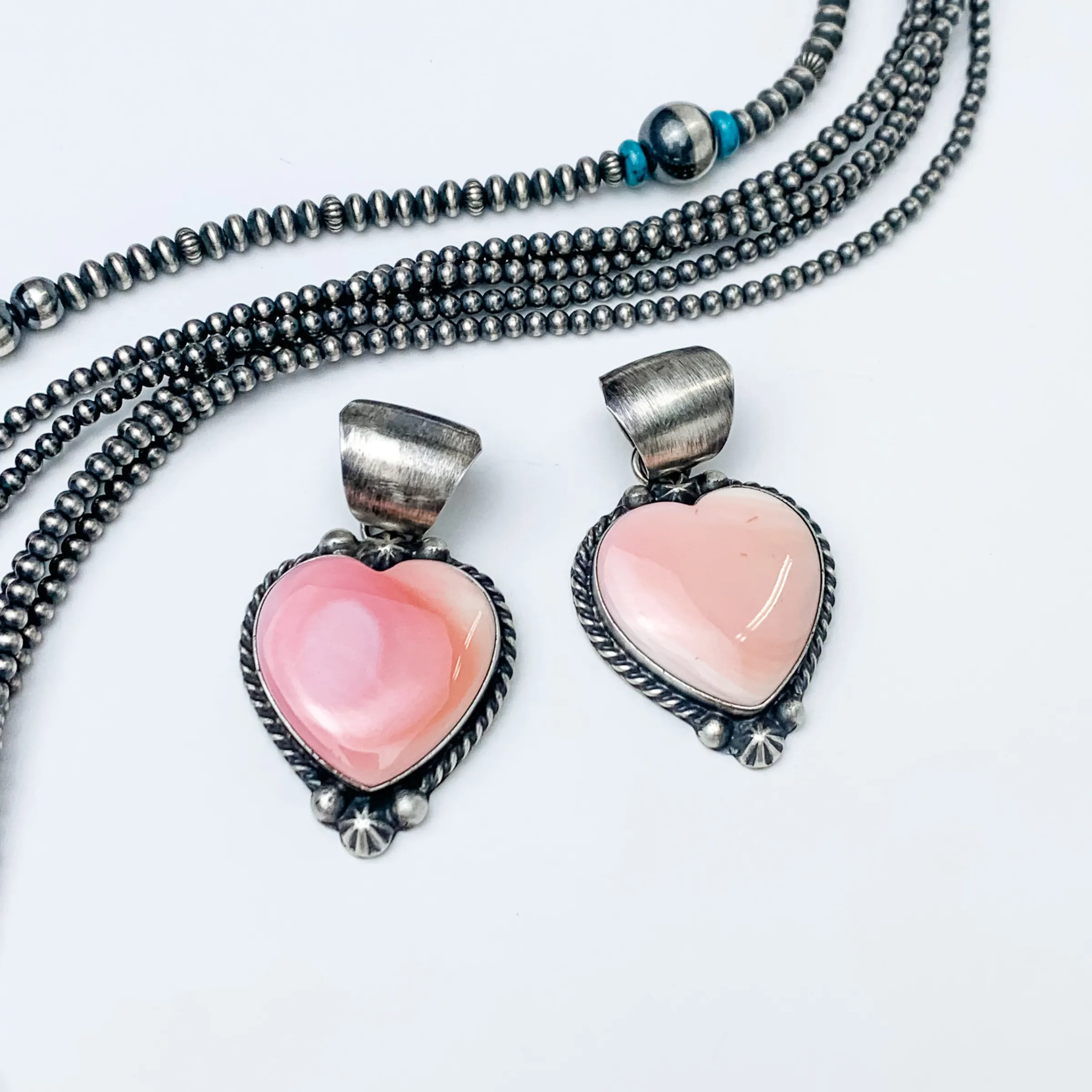 Augustine Largo | Navajo Handmade Sterling Silver and Pink Conch Heart Stone Pendant