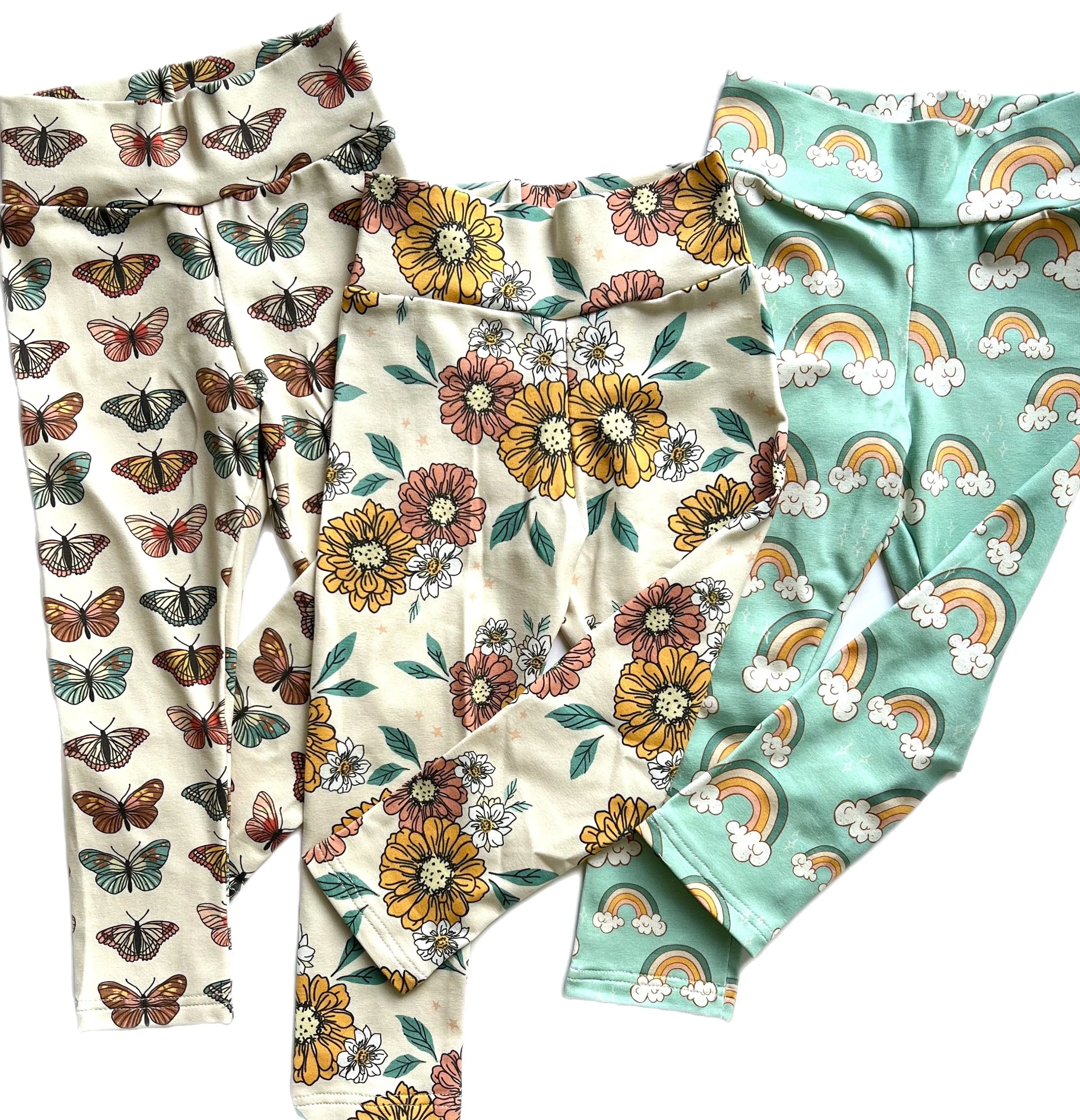 Baby And Toddler Girl Leggings, Rainbow, Butterfly and Floral Print