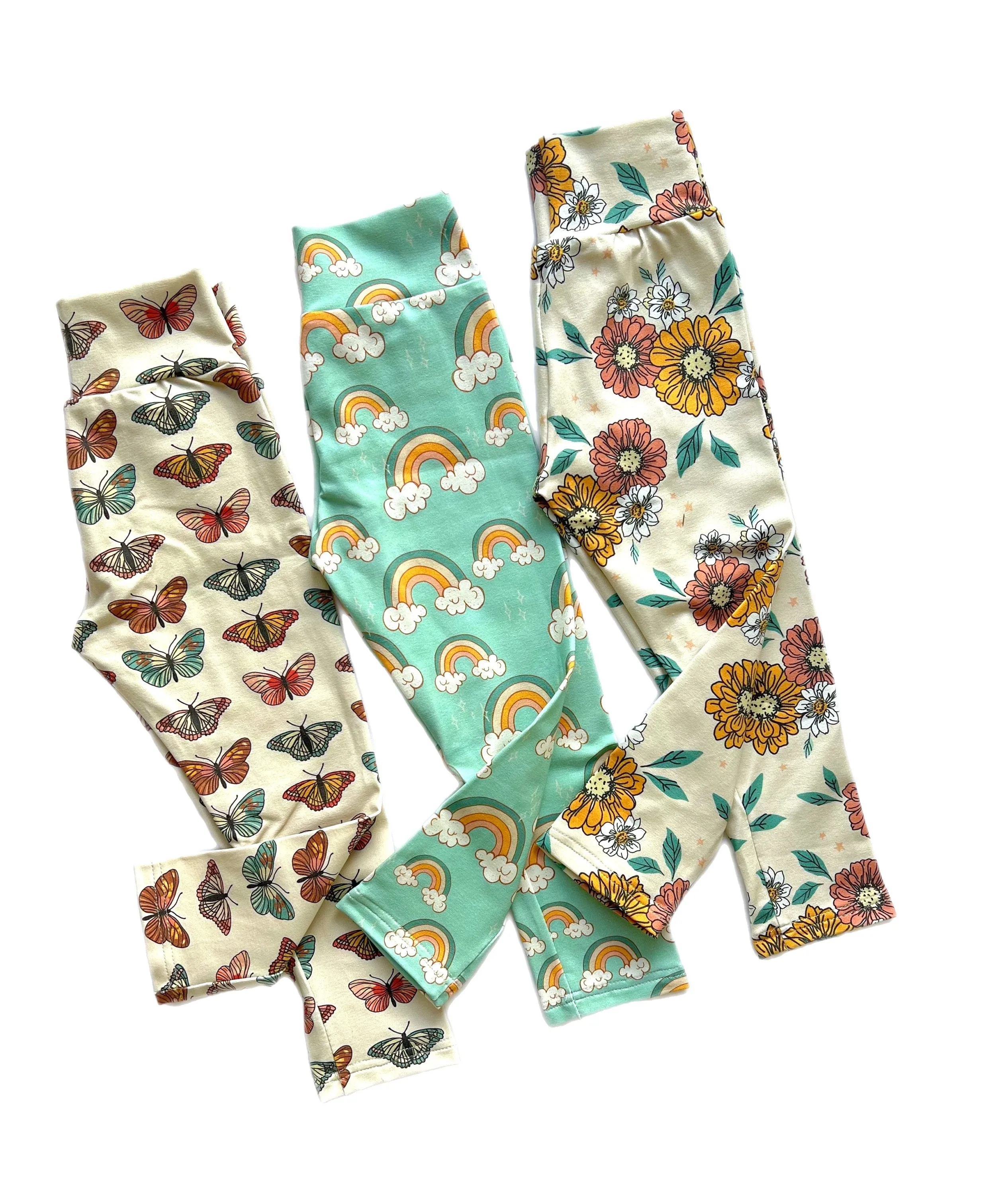 Baby And Toddler Girl Leggings, Rainbow, Butterfly and Floral Print