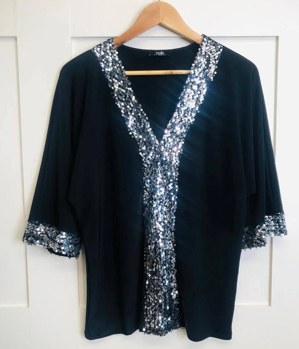 Black and Silver Sequin Tunic Top