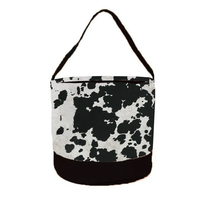 Black Cowhide Round Storage Bin