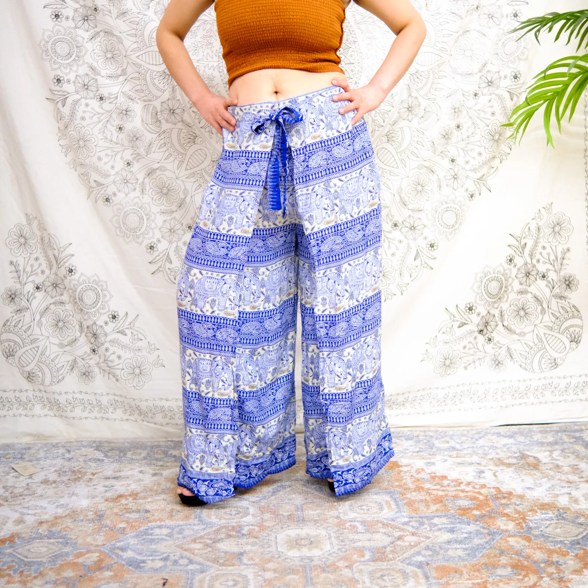 Bohemian Wide Leg Slit Tie Pants