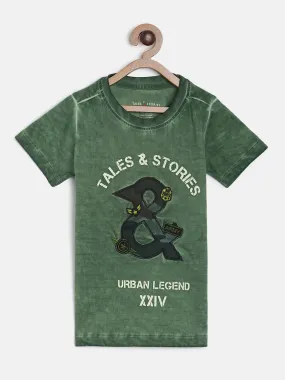 Boys Olive Cotton Regular T-Shirt